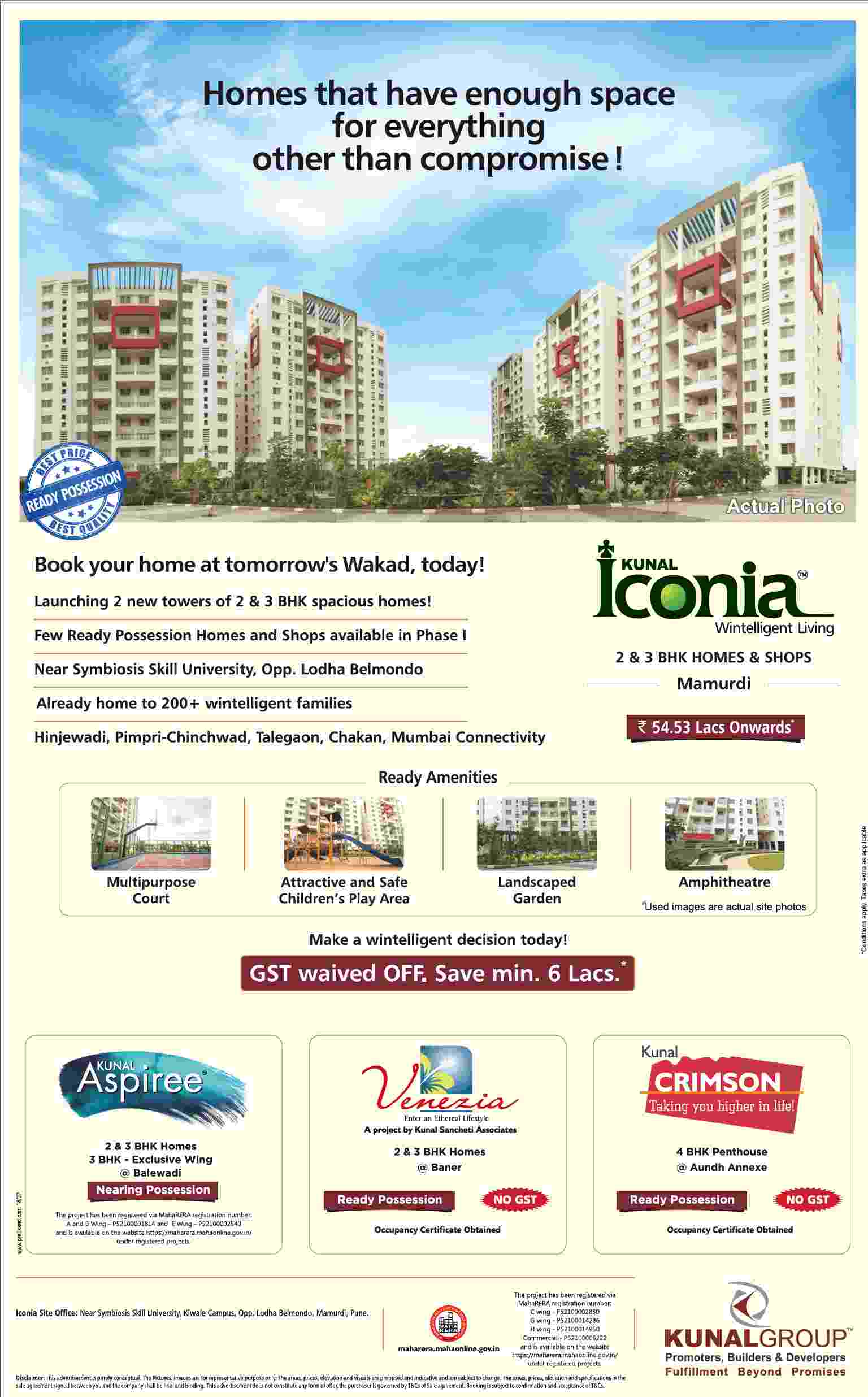 Book ready possession homes @ 54.53 lacs onwards at Kunal Iconia in Pune Update